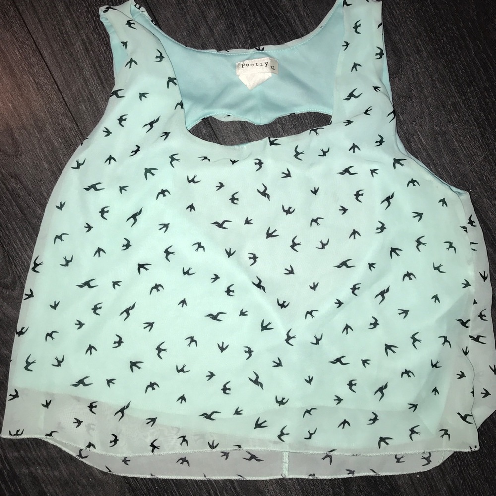 Poetry Open Back Crop Mint Bird Tank